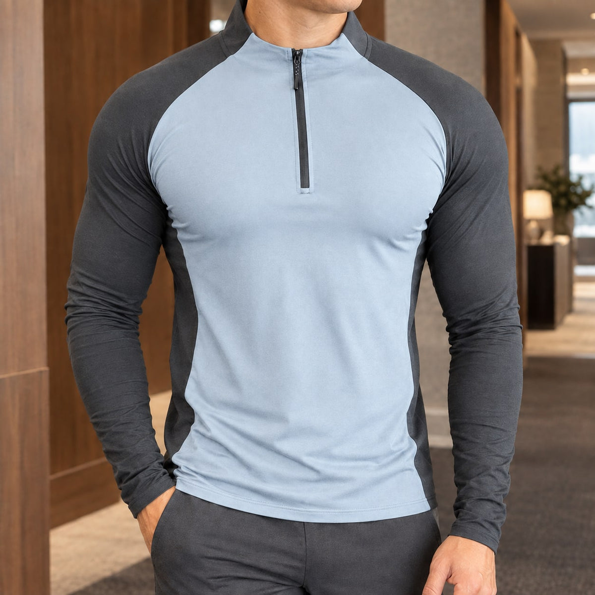 Quarter Zip Top Herre med Kort Lynlås og Raglanærmer 3