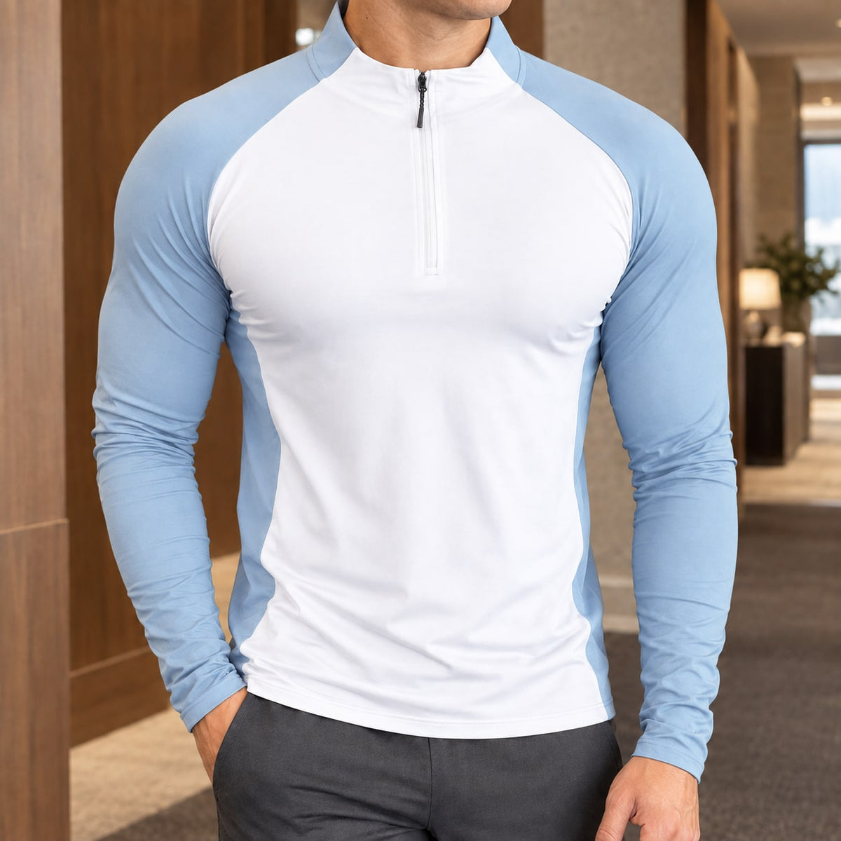 Quarter Zip Top Herre med Kort Lynlås og Raglanærmer 4