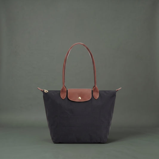 Rummelig Shopper Skuldertaske med Lynlås og Lange Hanke