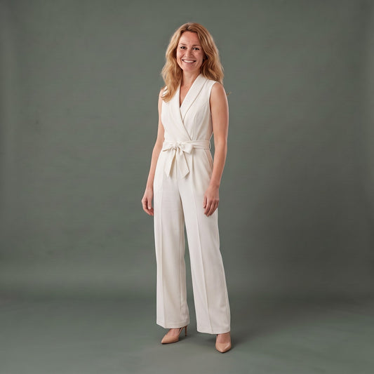Slå-om Jumpsuit med V-hals, Bindebånd og Brede Ben