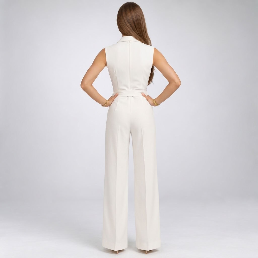 Jumpsuit Dame Slå-om med V-hals, Bindebånd og Brede Ben 2