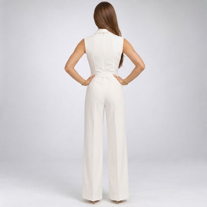 Jumpsuit Dame Slå-om med V-hals, Bindebånd og Brede Ben 2