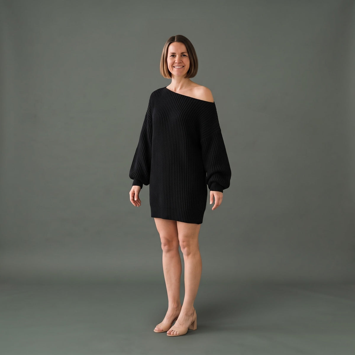Sweaterjurk Dames Oversized met Off Shoulder Hals en Mouwen 1
