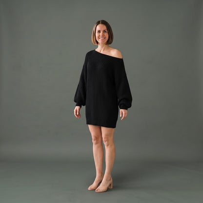Sweaterjurk Dames Oversized met Off Shoulder Hals en Mouwen 1