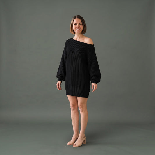 Sweaterjurk Dames Oversized met Off Shoulder Hals en Mouwen 1