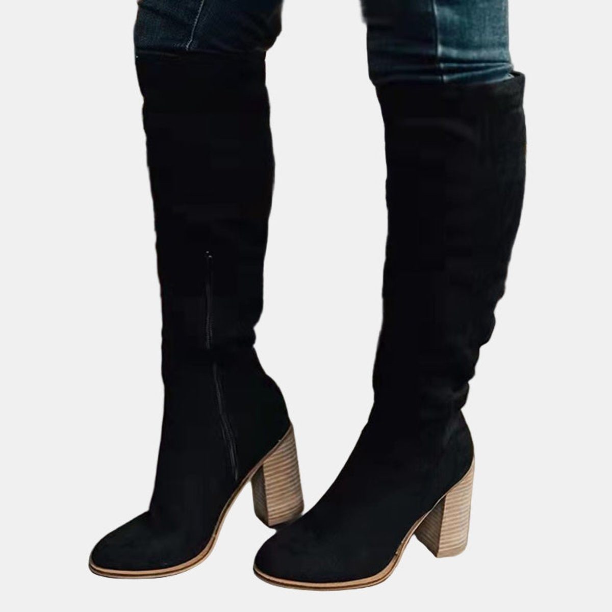 Tall Boots, Høje Overknee Støvler Dame med Blokhæl 3