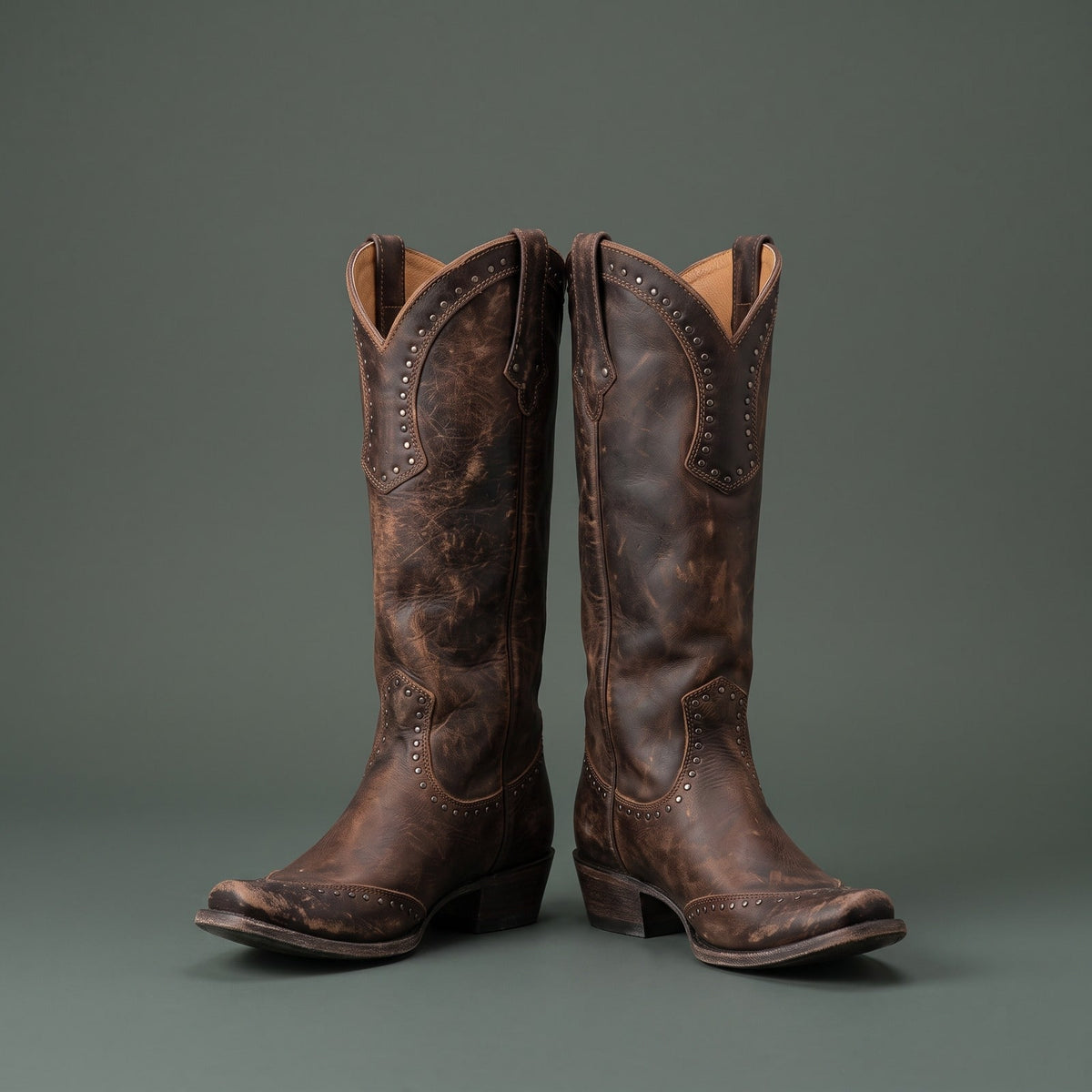 Tall Boots, Høje Støvler Dame i Cowboystil med Nitter 1