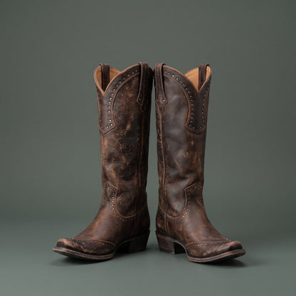 Tall Boots, Høje Støvler Dame i Cowboystil med Nitter 1