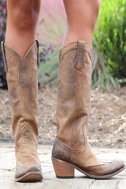 Tall Boots, Høje Støvler Dame i Cowboystil med Nitter 2