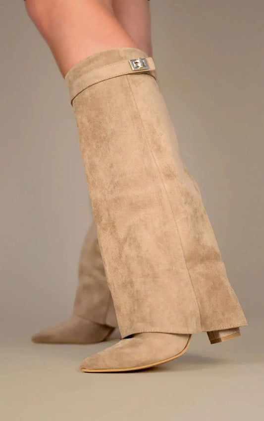 Tall Boots, Hoge Laarzen Dames met Puntige Neus, Omslag en Gesp