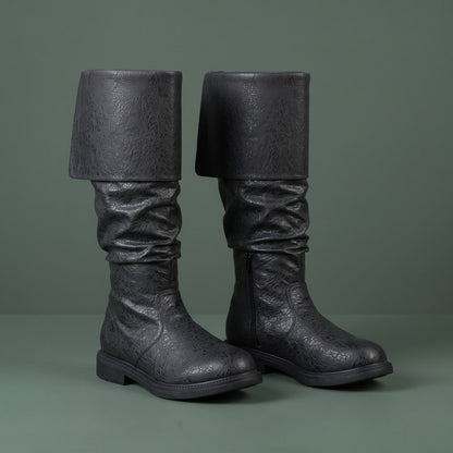 Tall Boots, Høje Støvler Herre med Opslag og Slouch Skaft i Læderlook