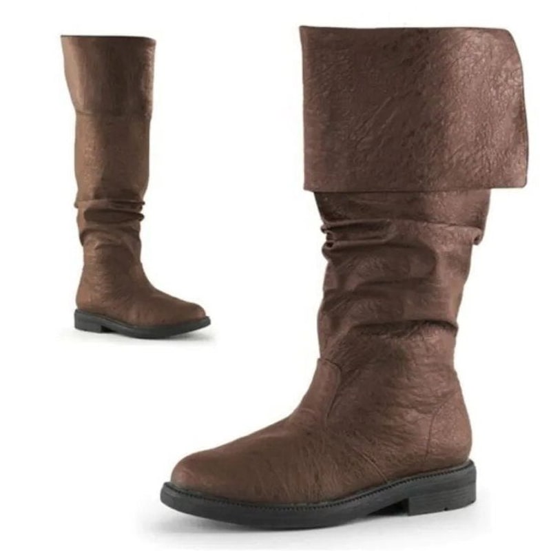 Tall Boots, Høje Støvler Herre med Opslag i Læderlook 5
