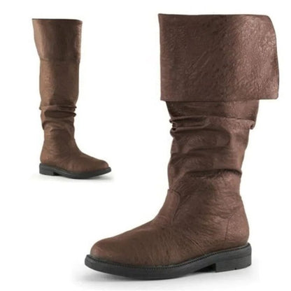 Tall Boots, Høje Støvler Herre med Opslag i Læderlook 5