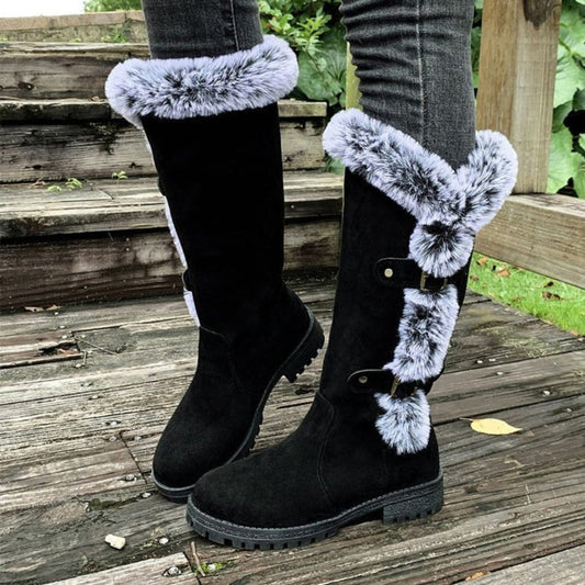 Tall Boots, Hoge Winterlaarzen Dames met Gespen en Rand van Imitatiebont