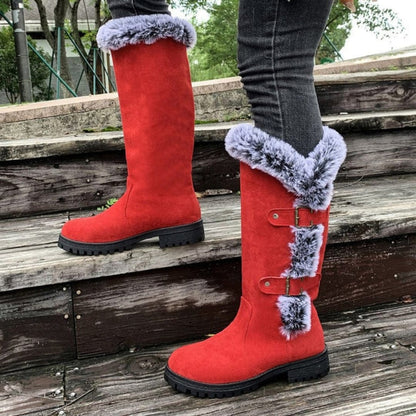Tall Boots, Høje Vinterstøvler Dame med Spænder og Kunstpels 2