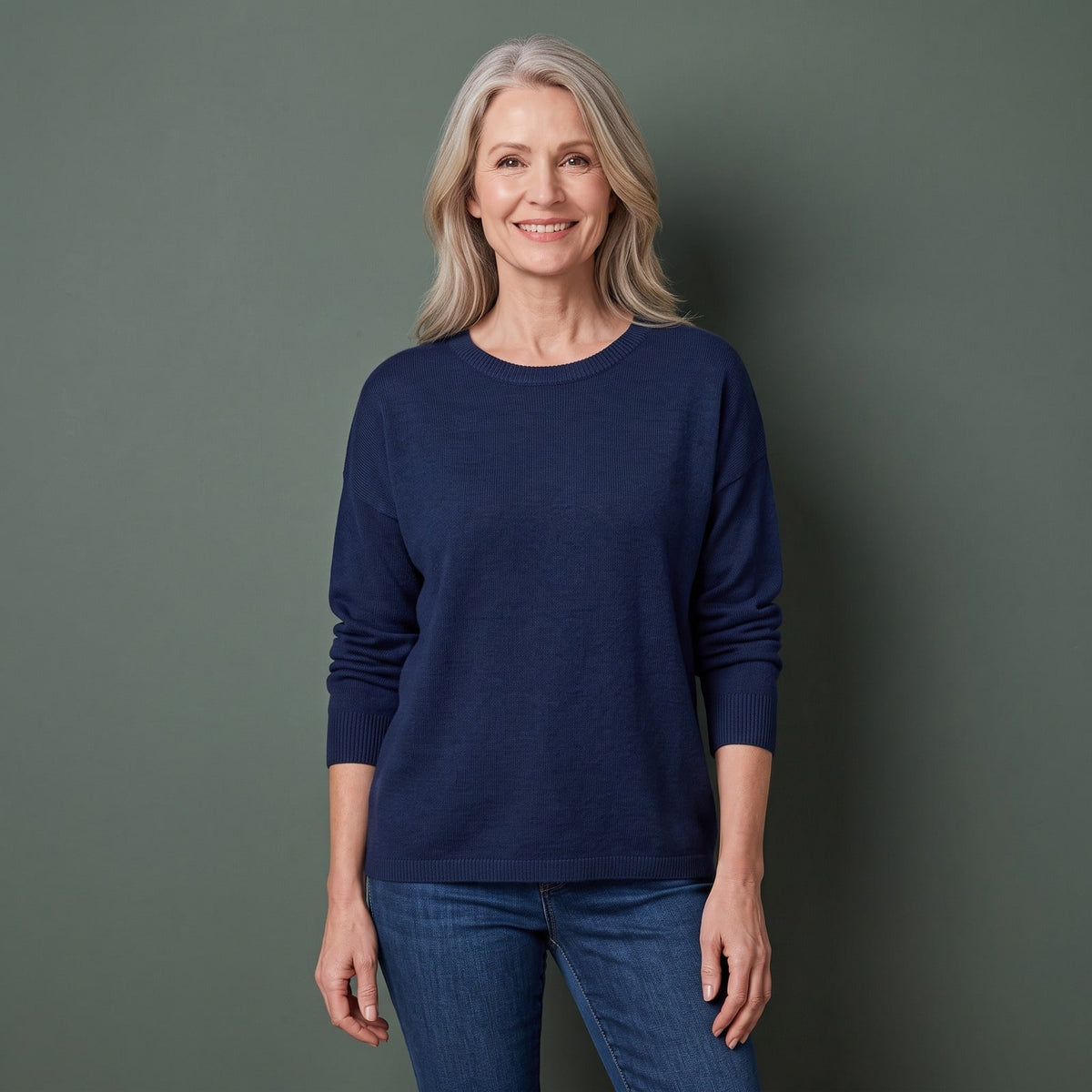 Sweater Uldtrøje Dame med Rund Hals i Blød Strik 1