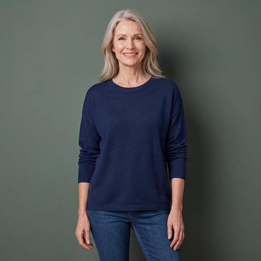 Sweater Uldtrøje Dame med Rund Hals i Blød Strik 1