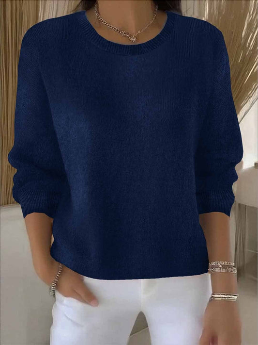 Gebreide Trui Dames, Zachte Sweater met Ronde Hals in Ontspannen Pasvorm