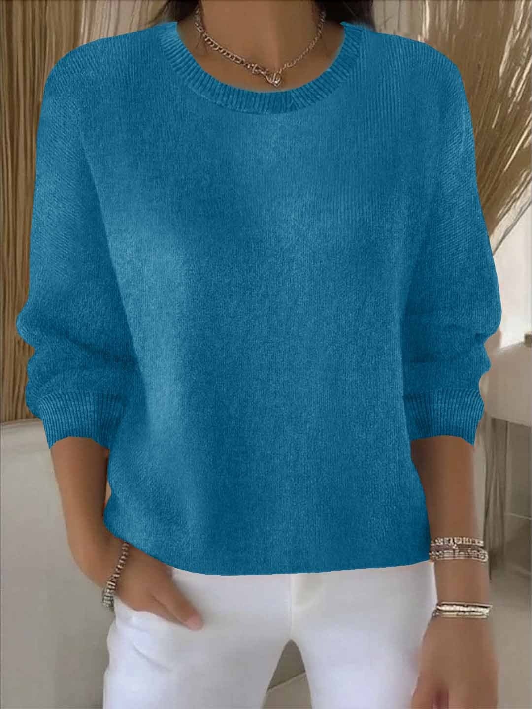 Sweater Uldtrøje Dame med Rund Hals i Blød Strik 3
