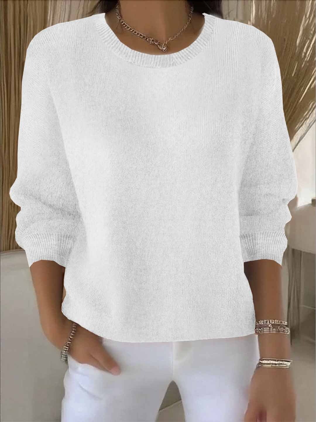 Sweater Uldtrøje Dame med Rund Hals i Blød Strik 5