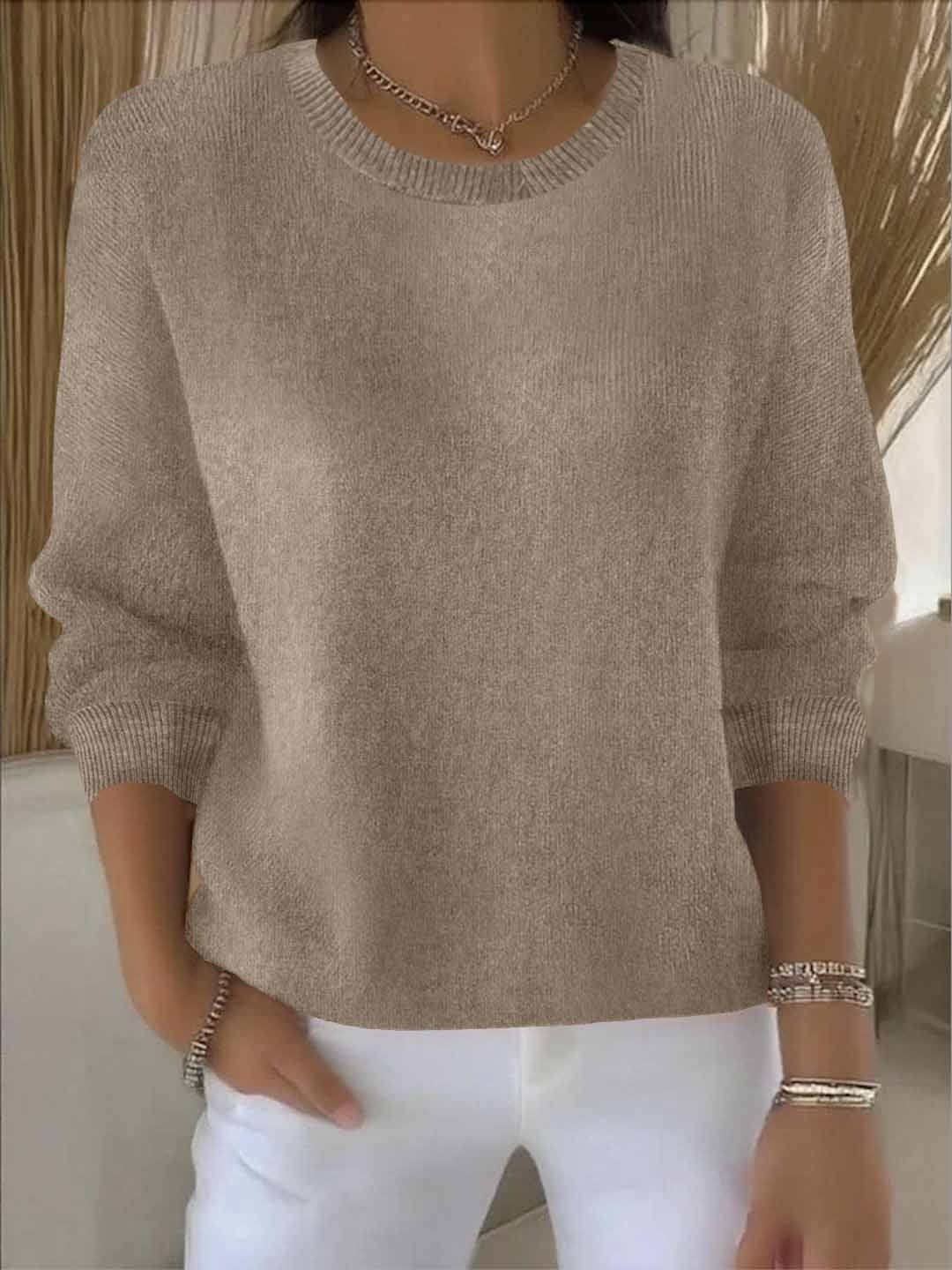 Sweater Uldtrøje Dame med Rund Hals i Blød Strik 6