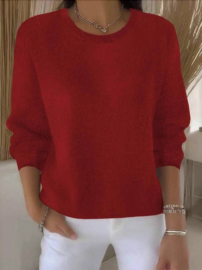 Sweater Uldtrøje Dame med Rund Hals i Blød Strik 7