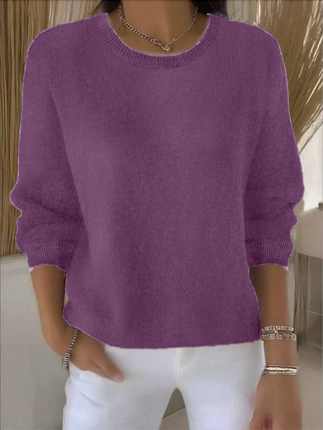 Sweater Uldtrøje Dame med Rund Hals i Blød Strik 10