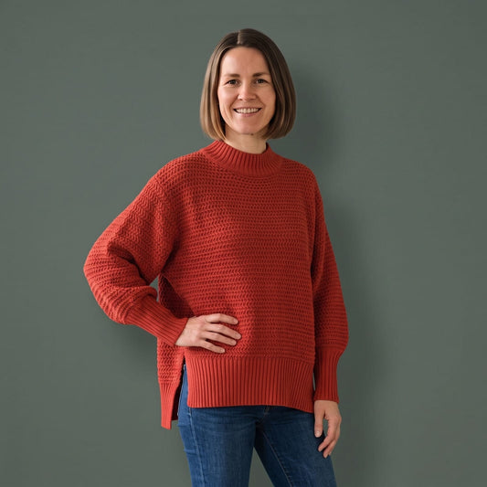 Sweater Uldtrøje Dame, Grovstrikket med Høj Krave og Slids 1