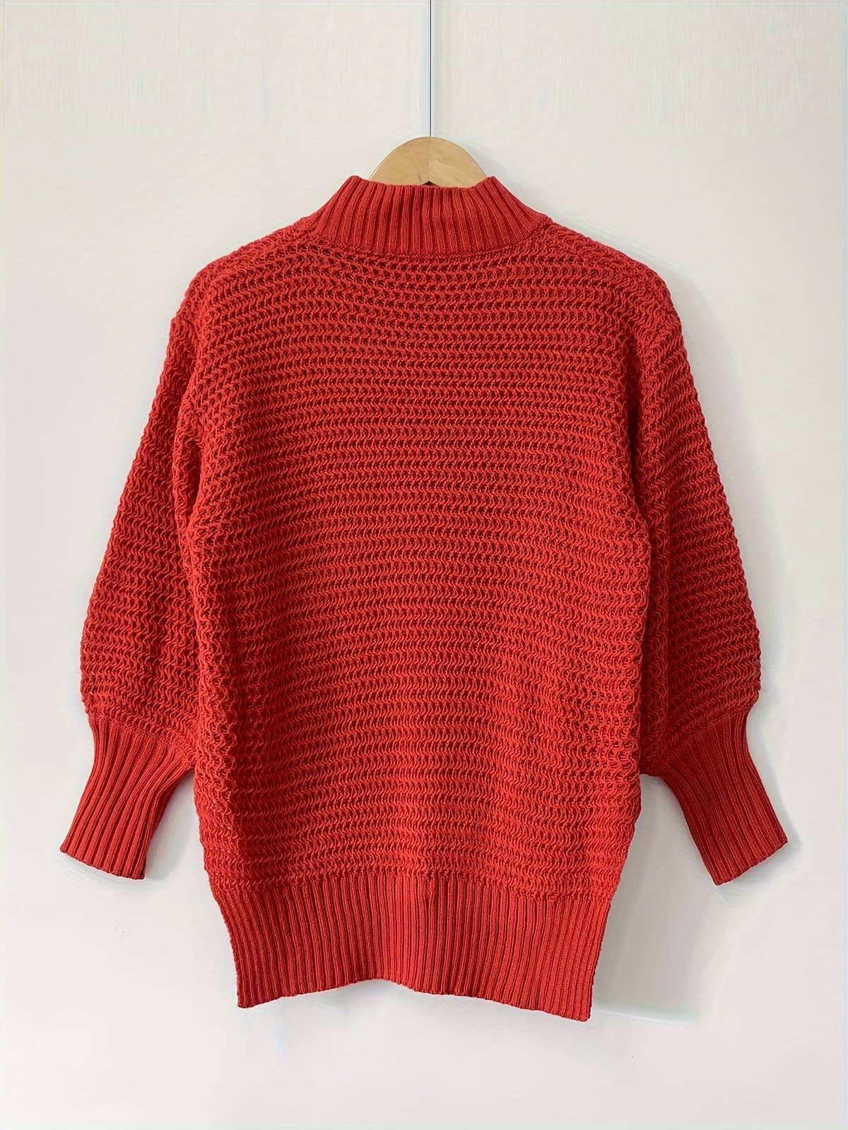 Sweater Uldtrøje Dame, Grovstrikket med Høj Krave og Slids 5