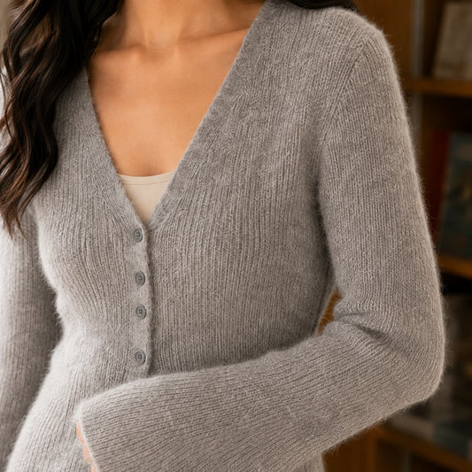 V Neck Sweater, Lange Gebreide Cardigan Dames met Knopen 2