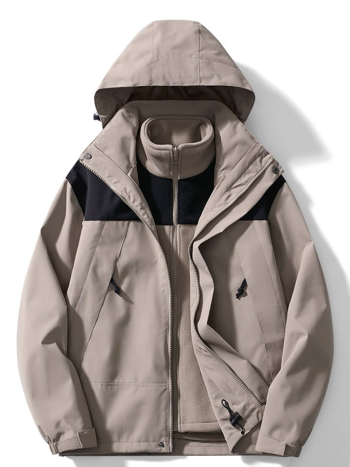 3-i-1 outdoorjakke i khaki med sorte skulderpartier