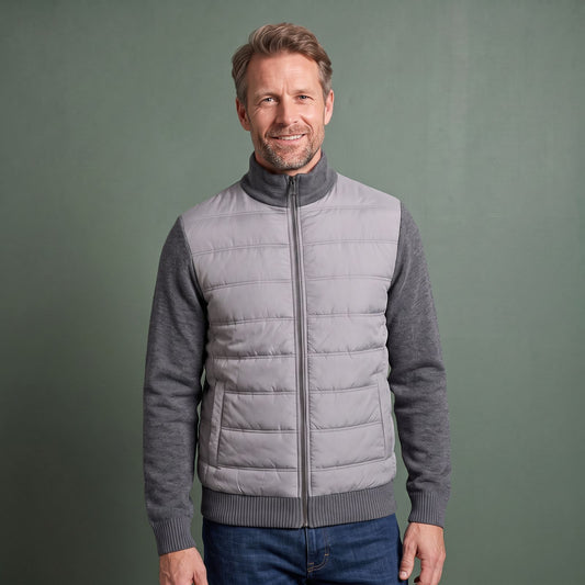 Varm Sporty Herrejakke med Quiltet Front og Strikærmer