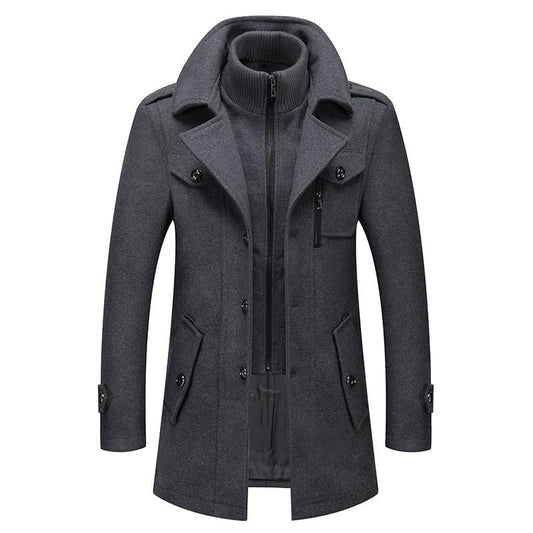 Winterjas Heren, Elegante Jas met Dubbele Kraag, Rits en Knopen
