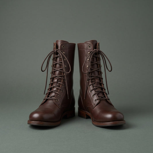 Women Leather Boots, Læderstøvler Dame med Snørebånd 1